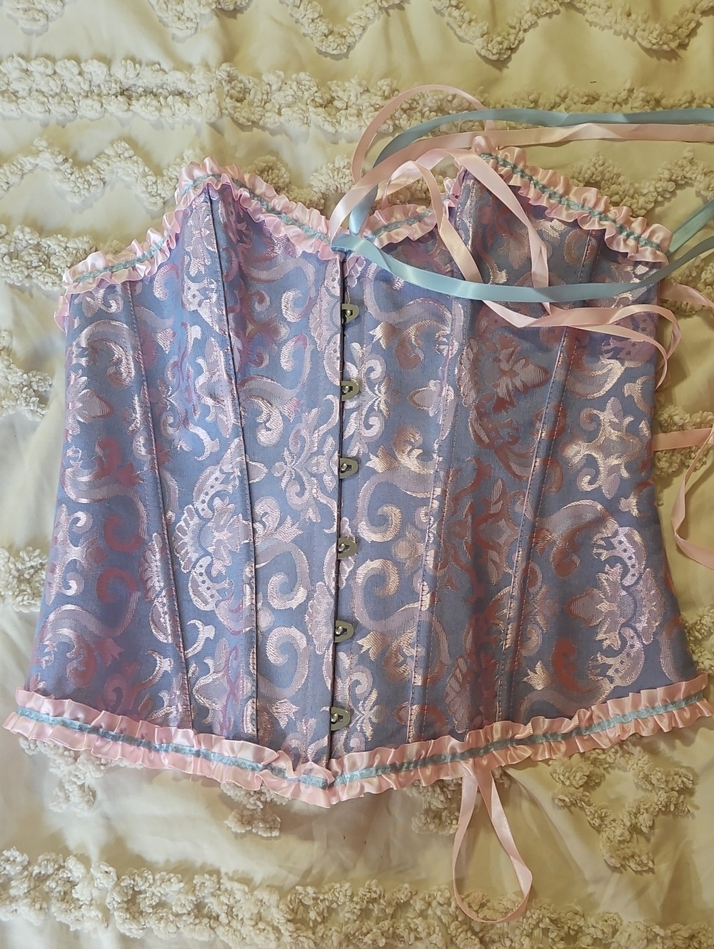Lavender Brocade Corset with Pink Trim